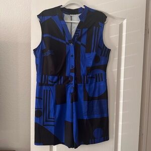 Blue & black print romper